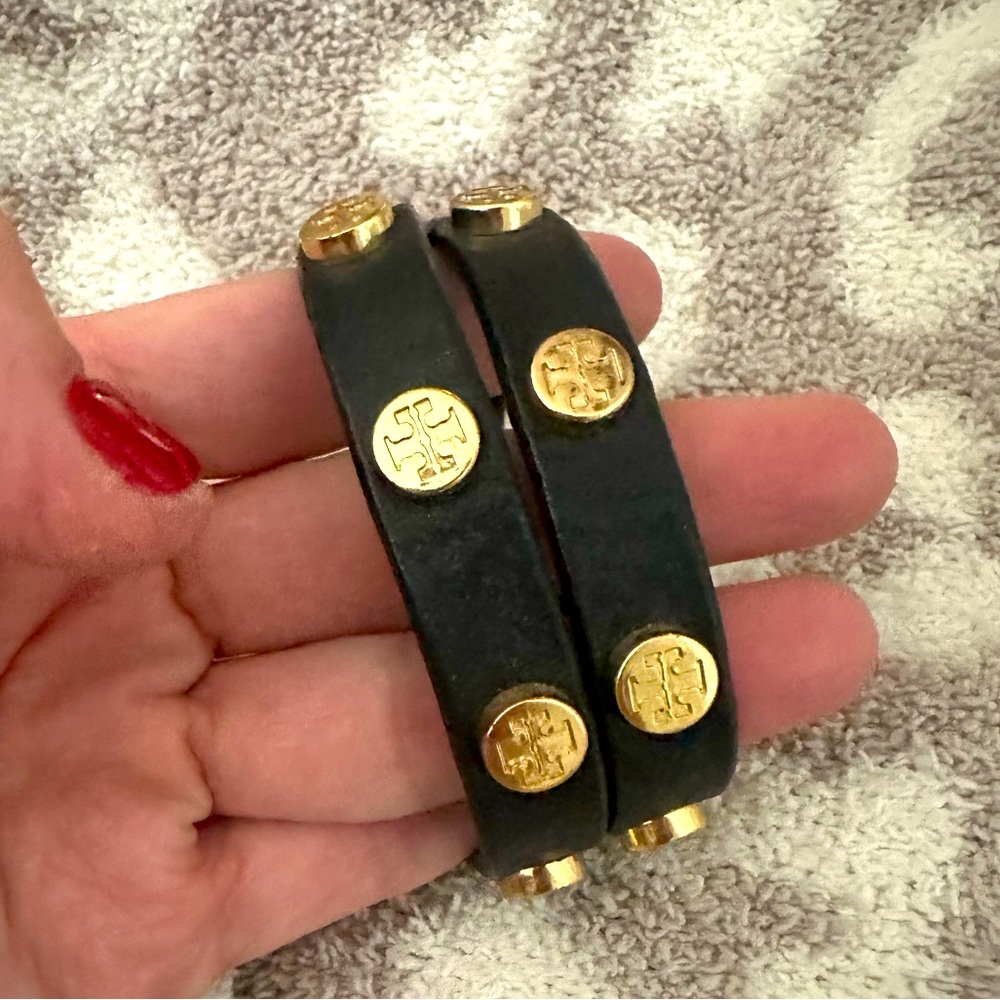 Black leather and gold Tory Burch bracelet